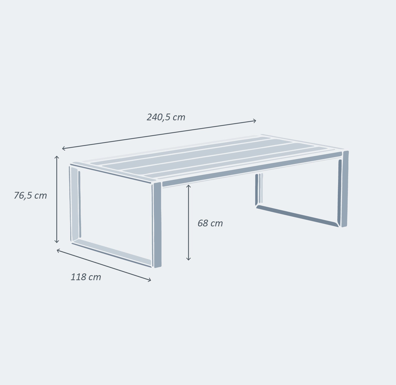 Table de jardin rectangulaire 10 places Elba en aluminium 240x118 cm
