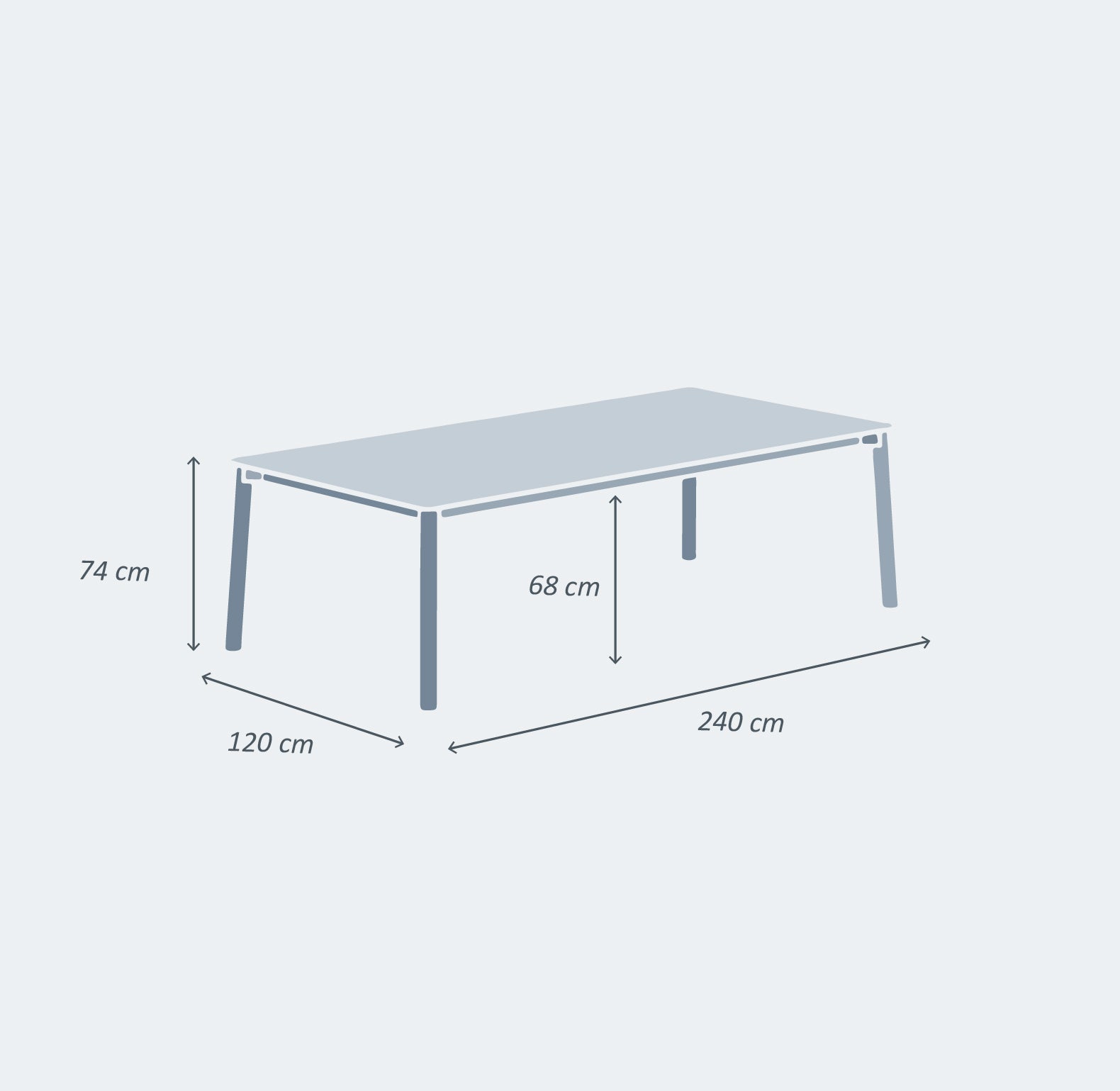 Mesa de jardim retangular para 10 pessoas Monte Carlo em alumínio 240x120 cm