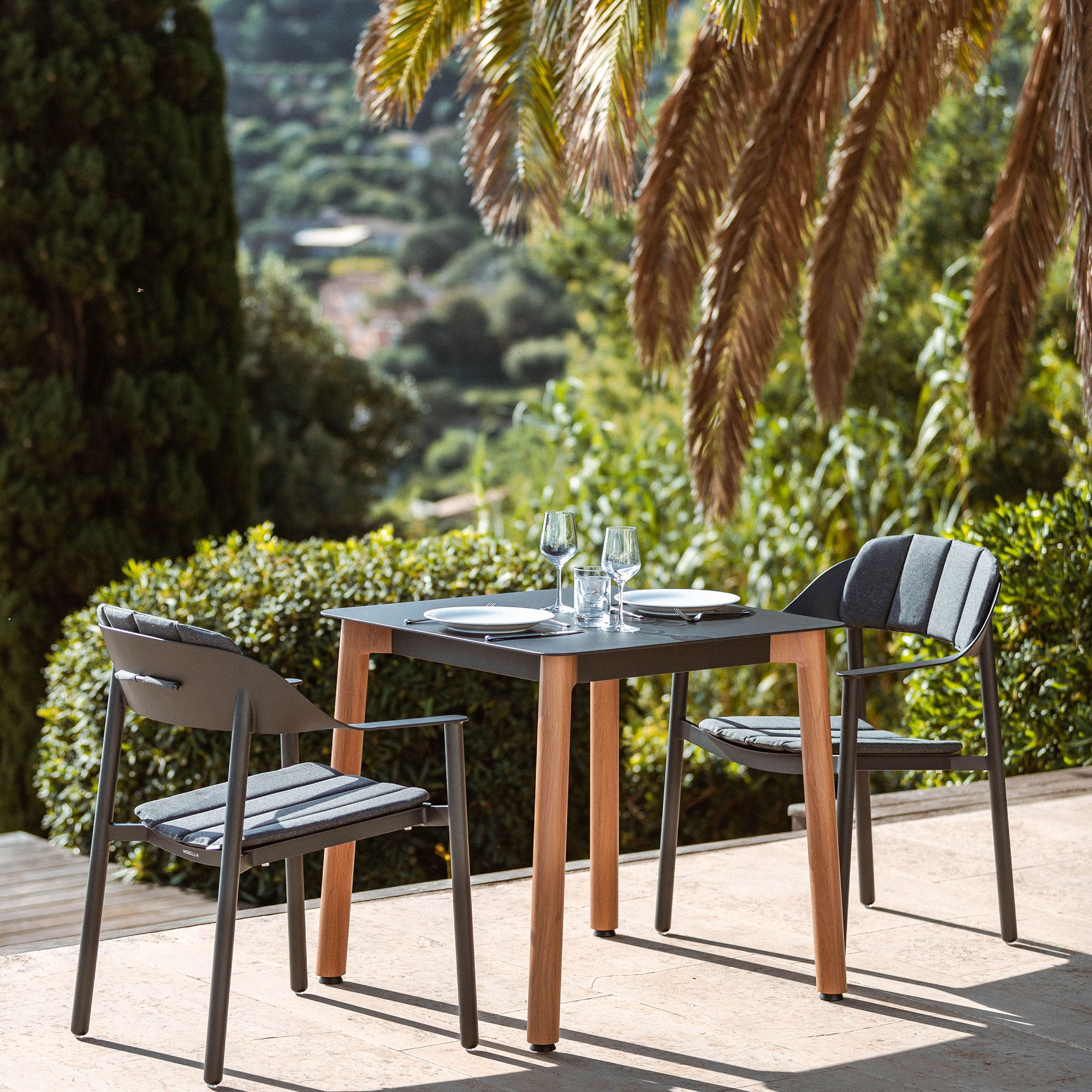 Square garden table 4 seats Monte Carlo in aluminum 76X76 cm