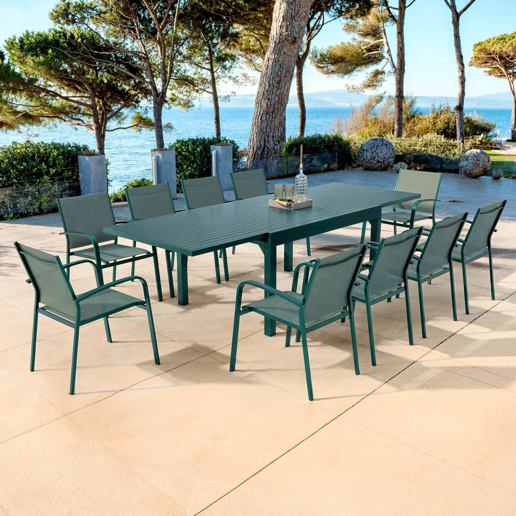 Mesa de jardín extensible Murano de aluminio para 10 plazas (270 x 90 cm)