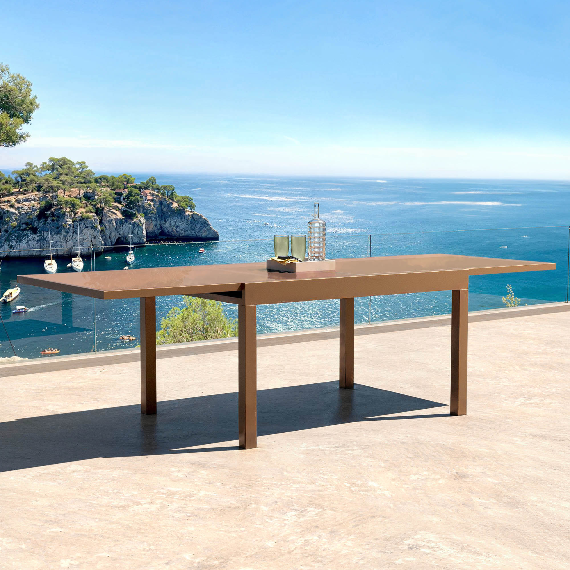 Table de jardin extensible 12 places en verre Murano (320 x 100 cm)