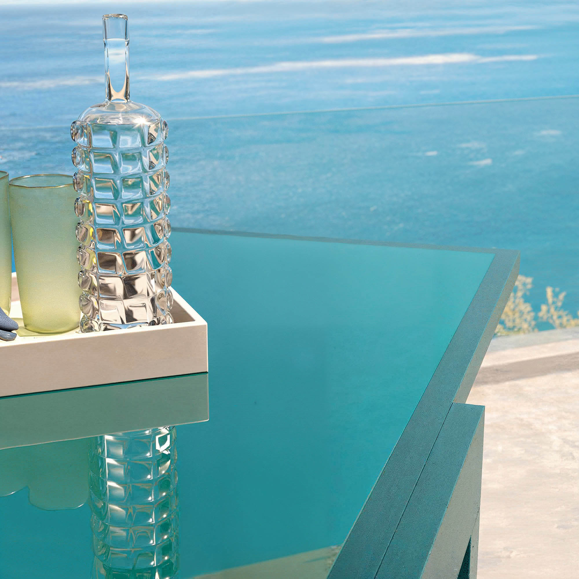 Table de jardin extensible 12 places en verre Murano (320 x 100 cm)