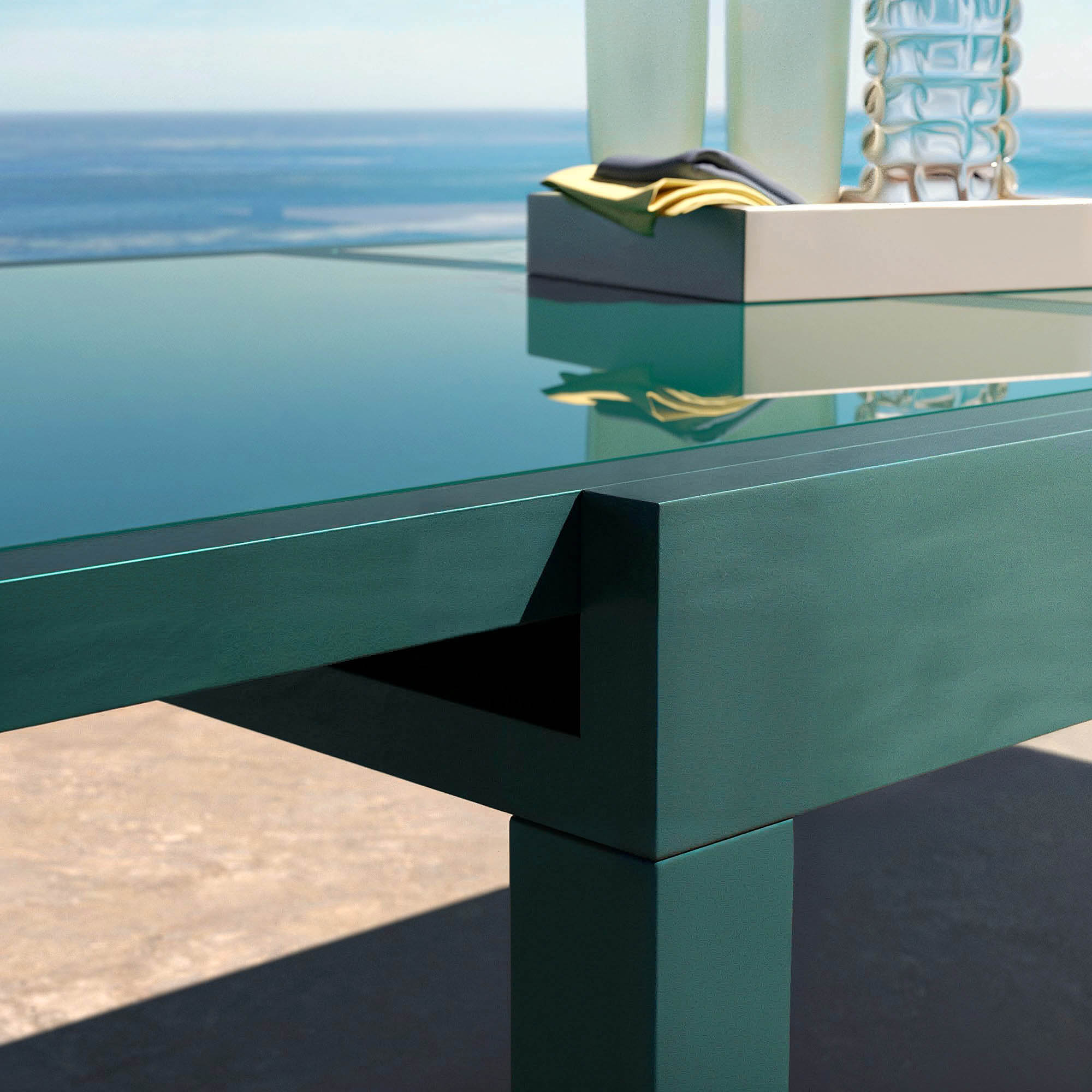 Table de jardin extensible 12 places en verre Murano (320 x 100 cm)