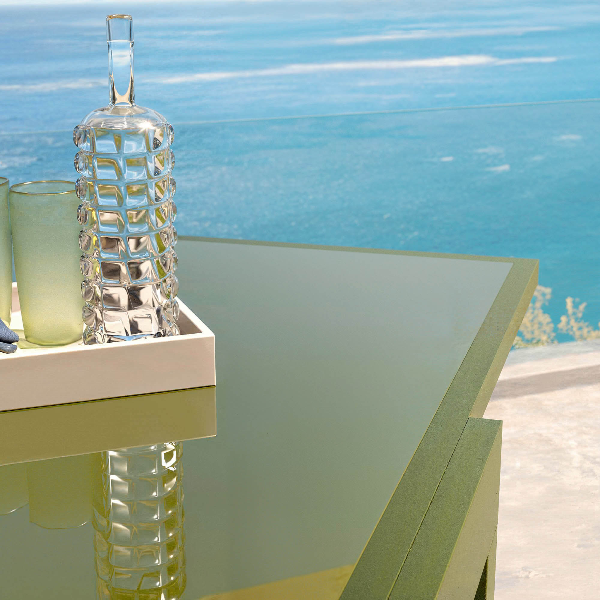 Table de jardin extensible 12 places en verre Murano (320 x 100 cm)