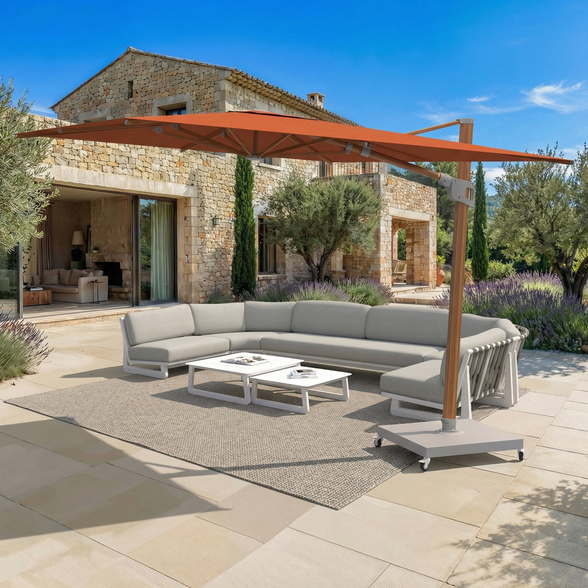 Parasol Déporté Professionnel ELYRA 3 x 3 m – Mât Effet Bois