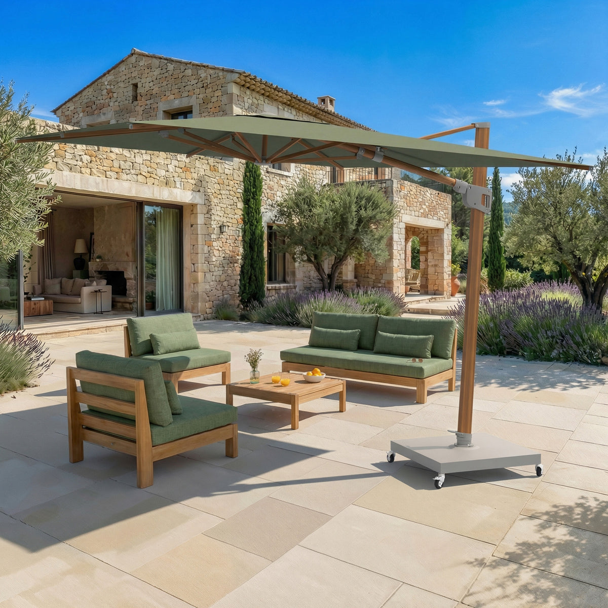 Parasol Déporté Professionnel ELYRA 3 x 3 m – Mât Effet Bois