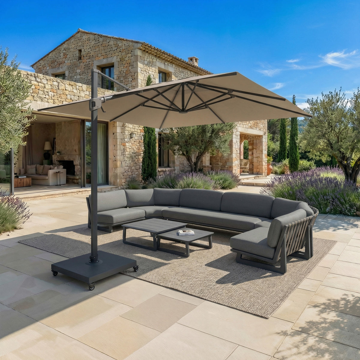 Parasol Déporté Professionnel ELYRA 3 x 3 m – Mât Gris Anthracite