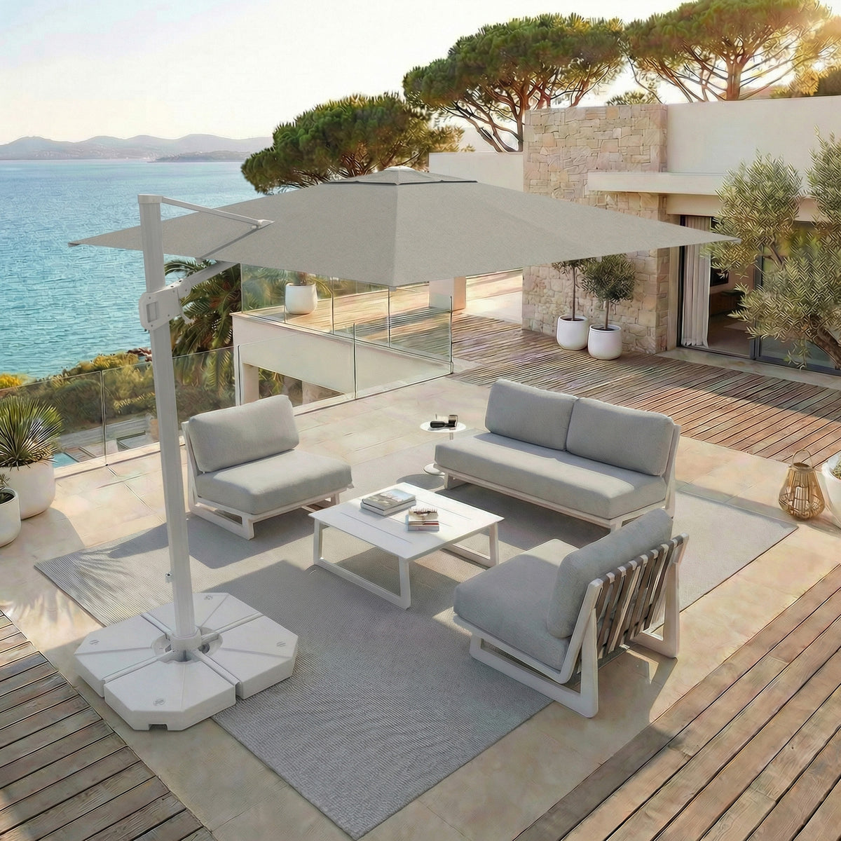 Parasol Déporté Professionnel ELYRA 3 x 3 m – Mât Blanc