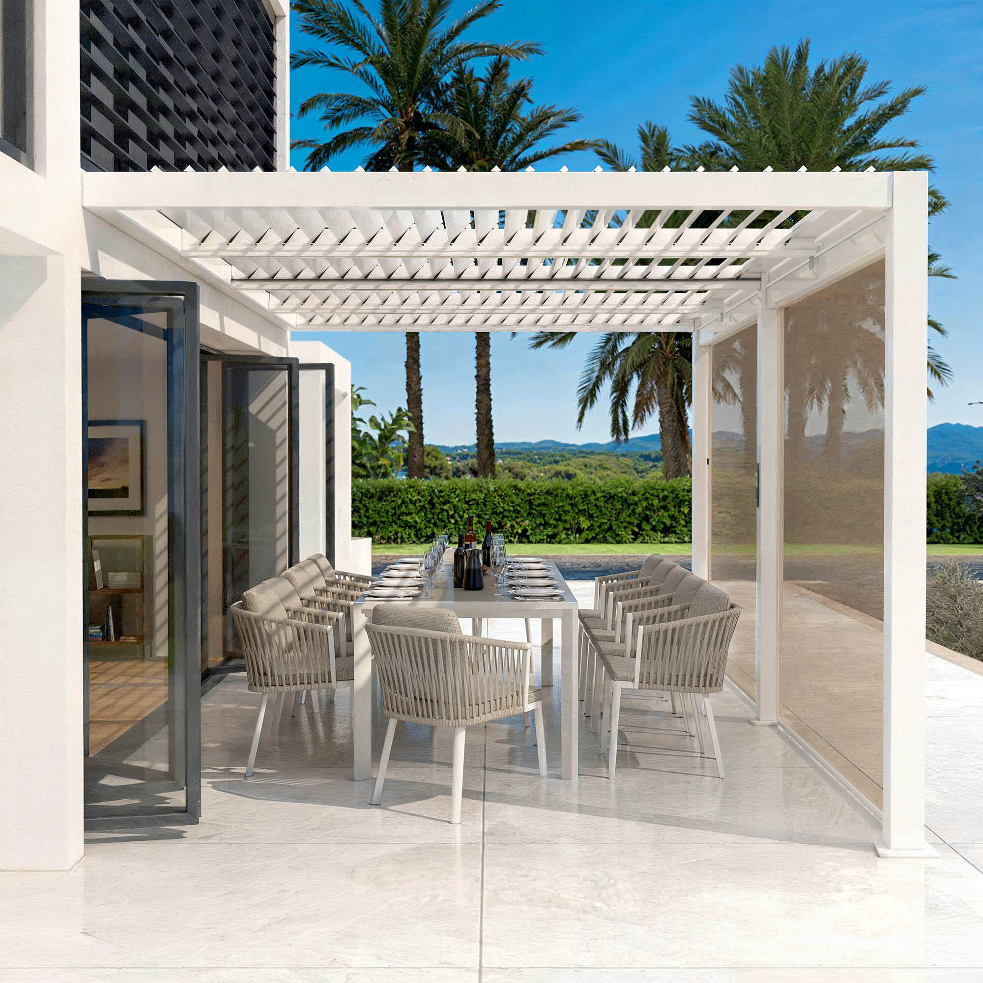 Conjunto de 2 cortinas motorizadas para pérgola bioclimática encostada 3x6 m