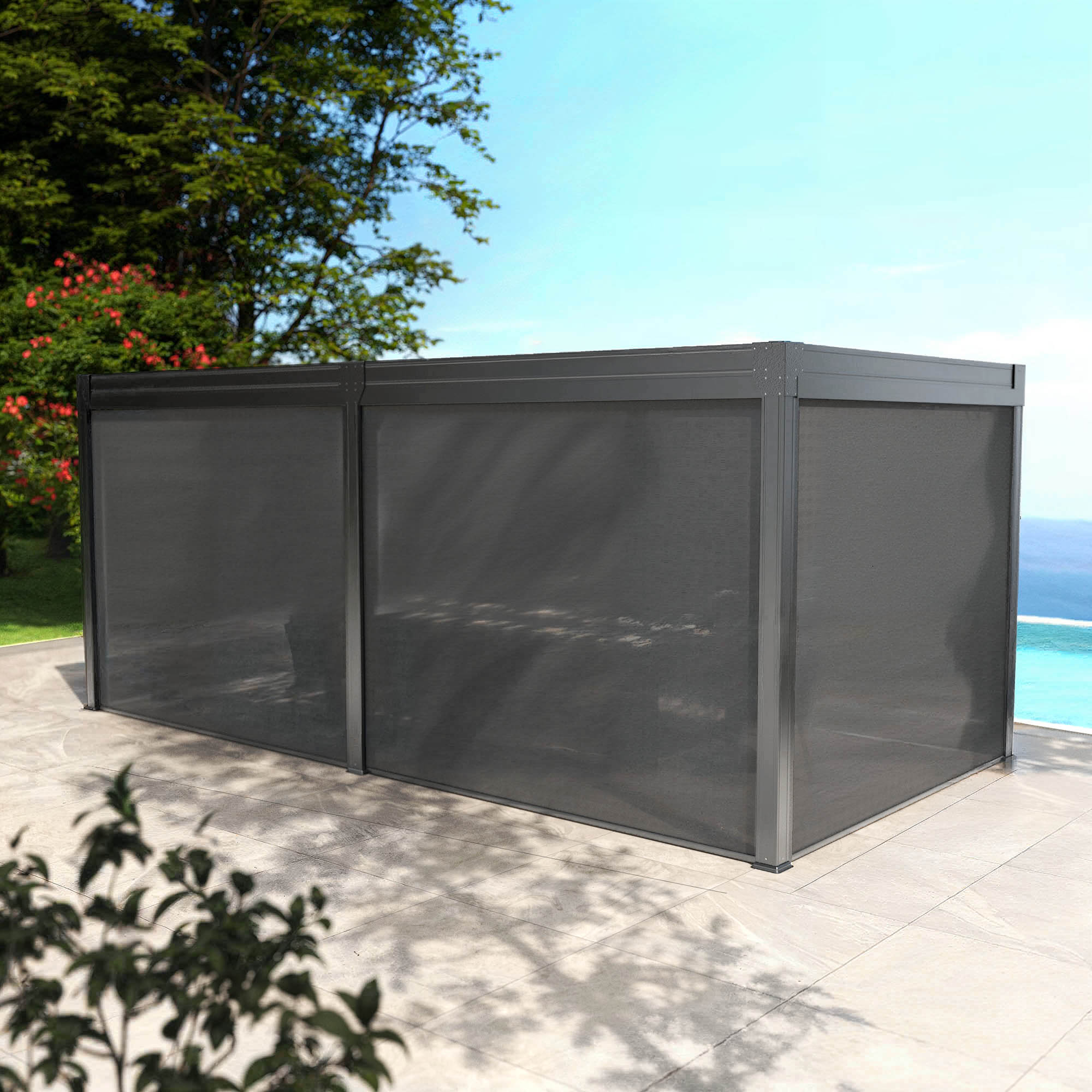 Conjunto de 6 cortinas motorizadas para pérgola 3x6 m