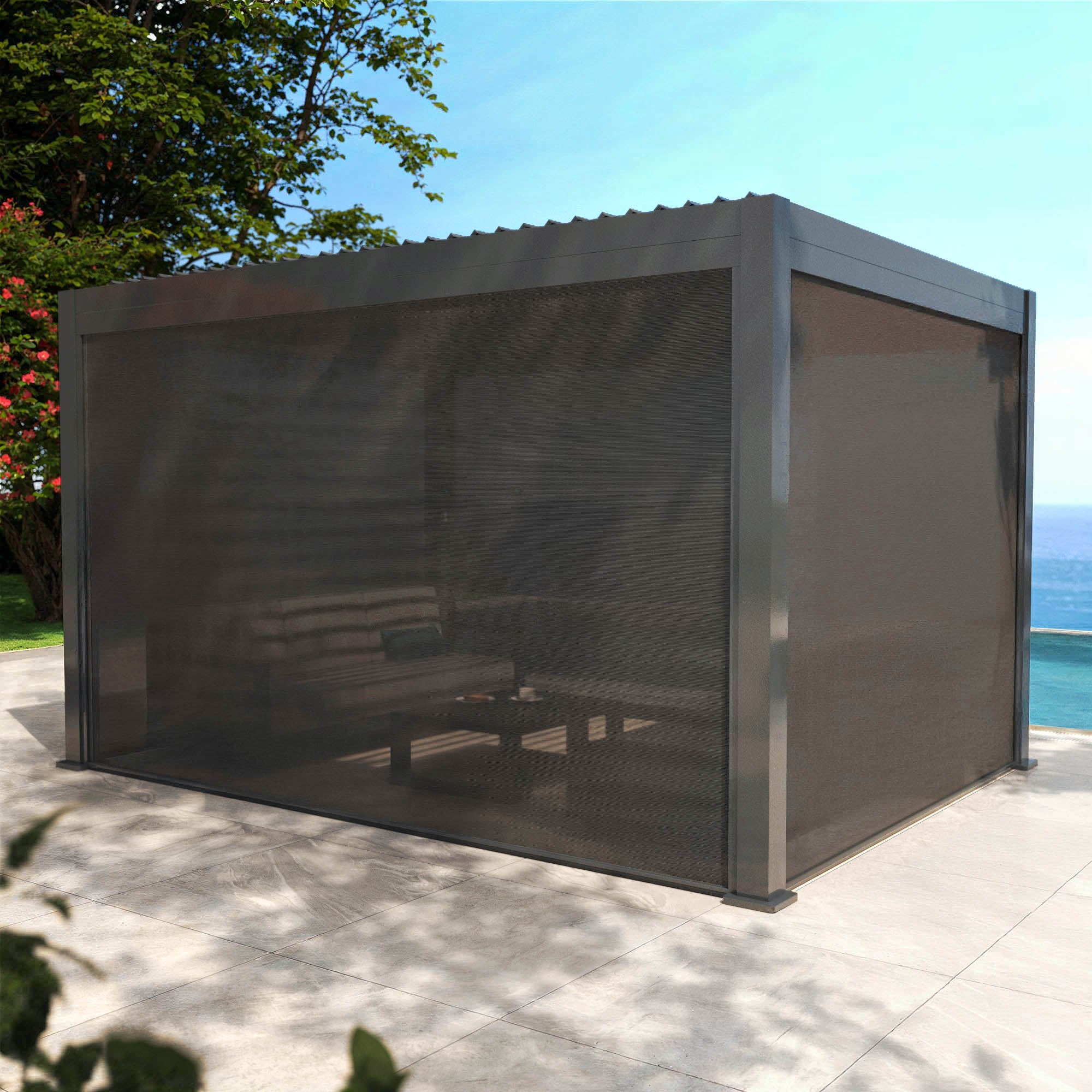 Conjunto de 4 cortinas motorizadas para pérgola 3x3m
