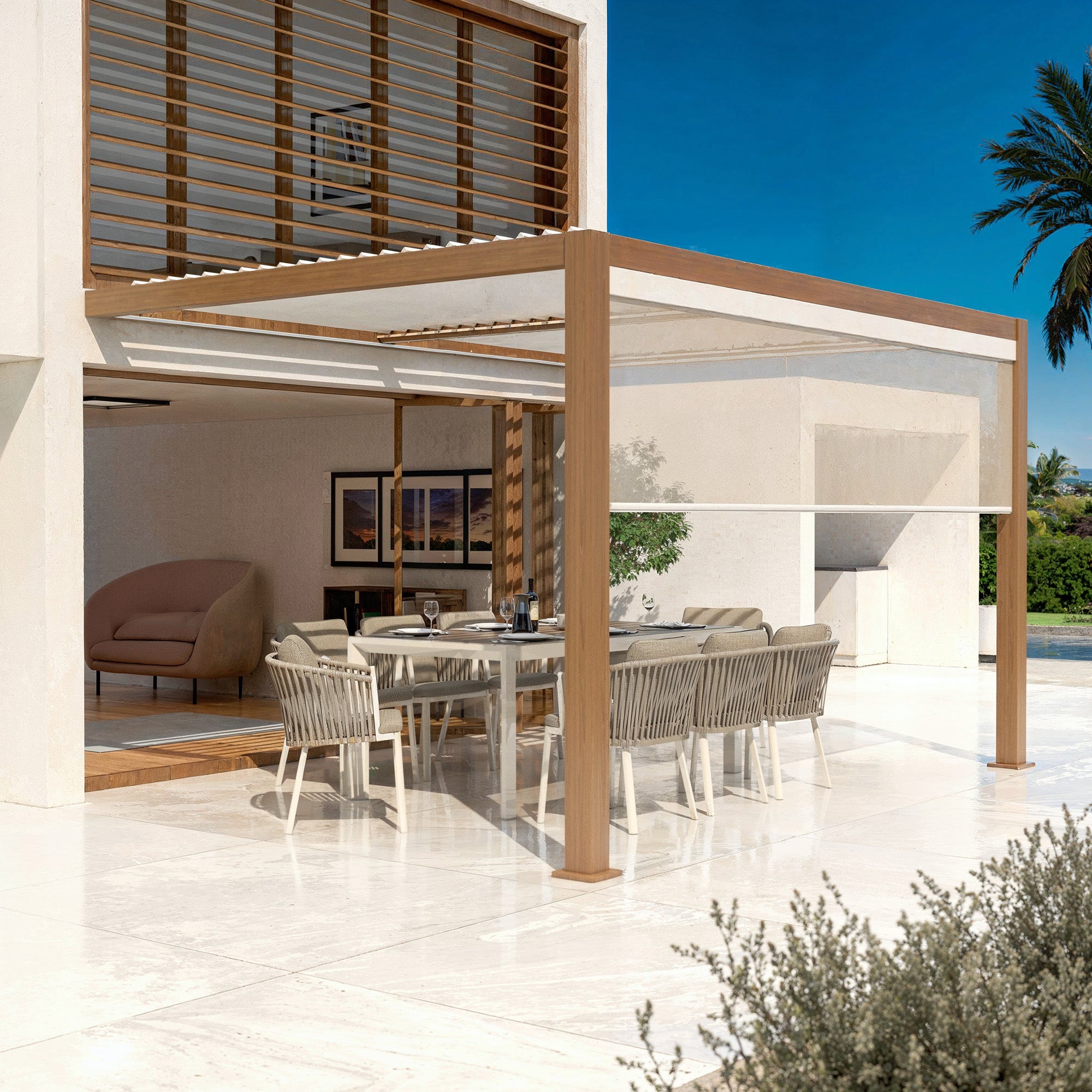 Rideau motorisé pour pergola bioclimatique adossée 3x4