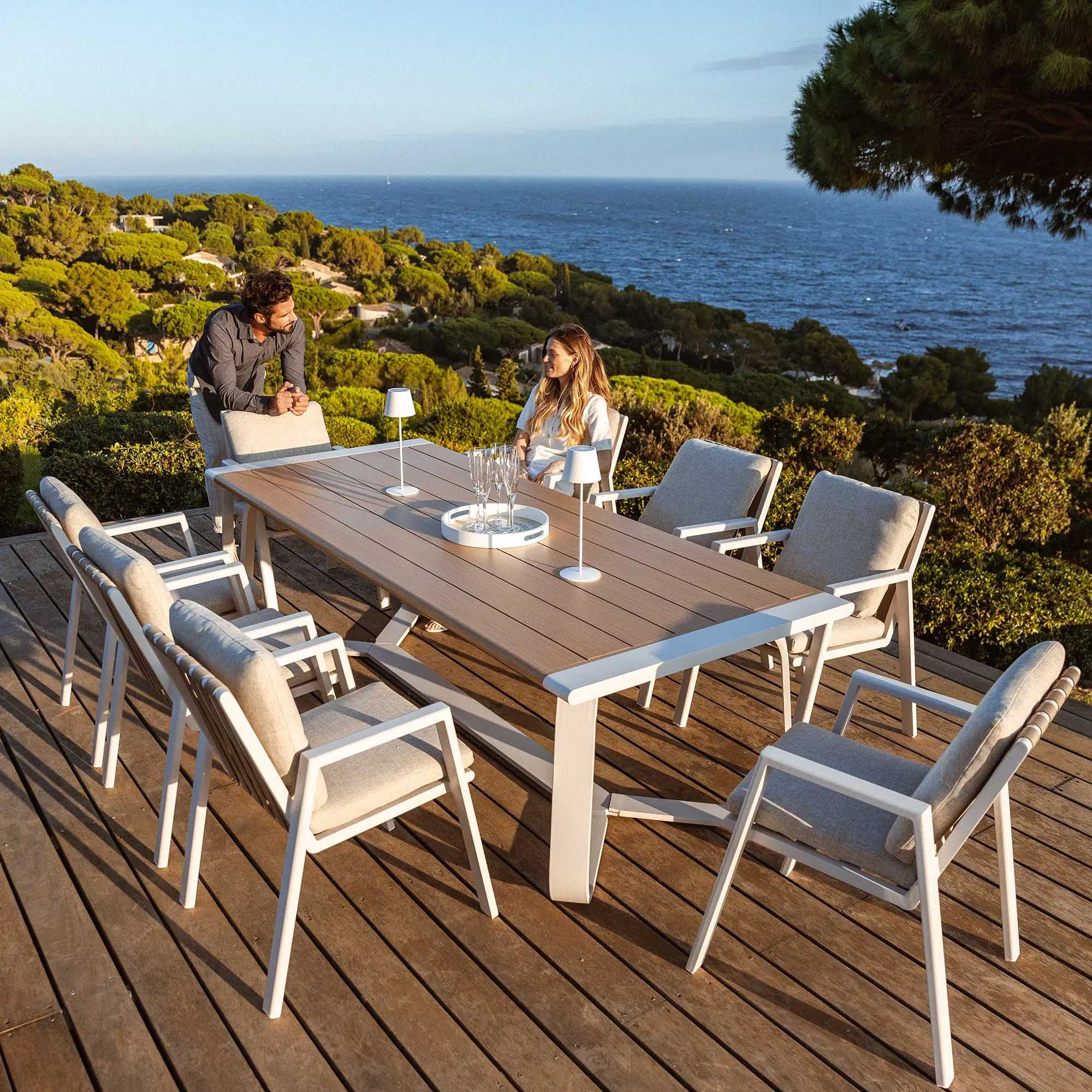 Rectangular garden table 10 seats Long Beach in aluminum 240x100 cm