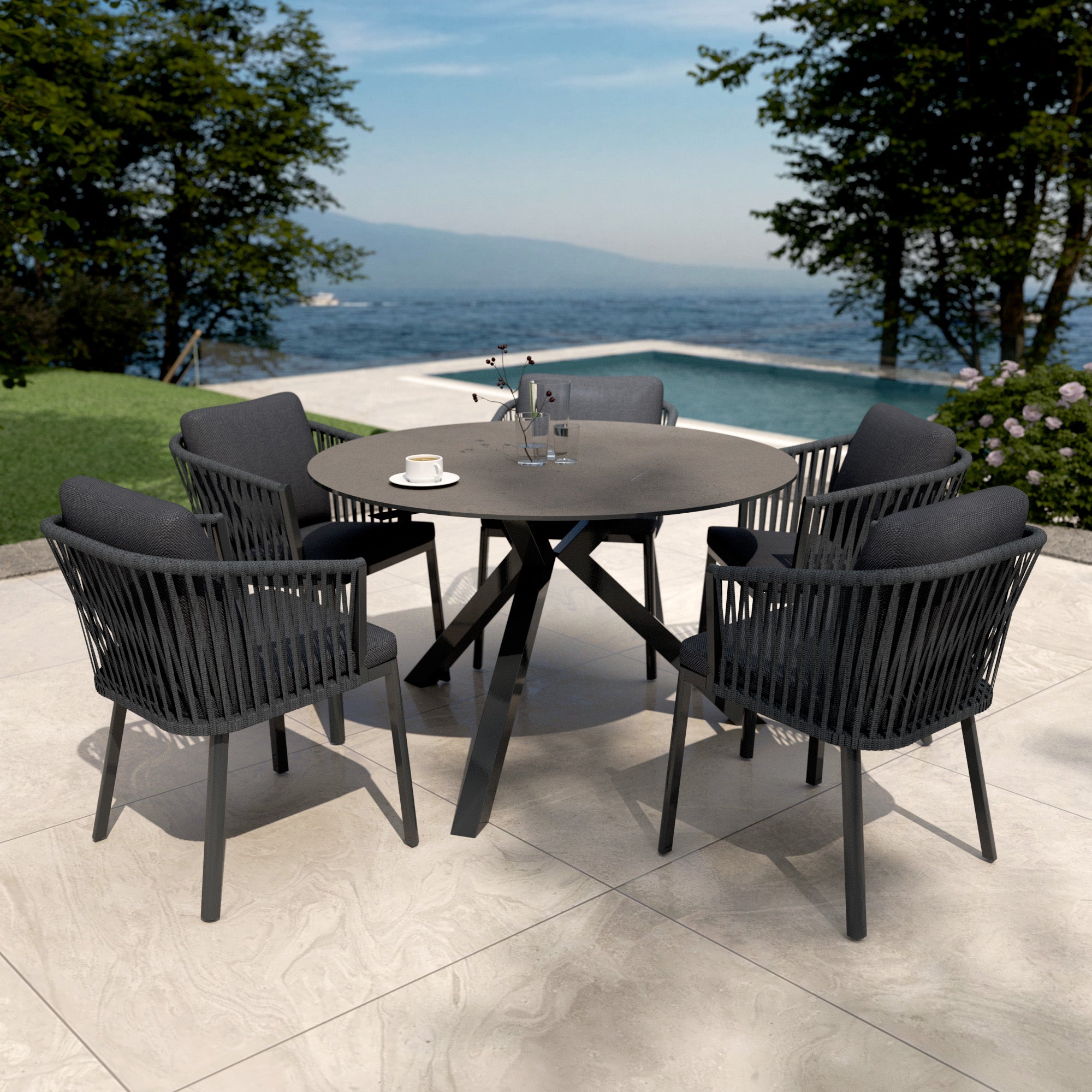 Kore Aluminum/Ceramic 6-seater round garden table - Dia 120 cm
