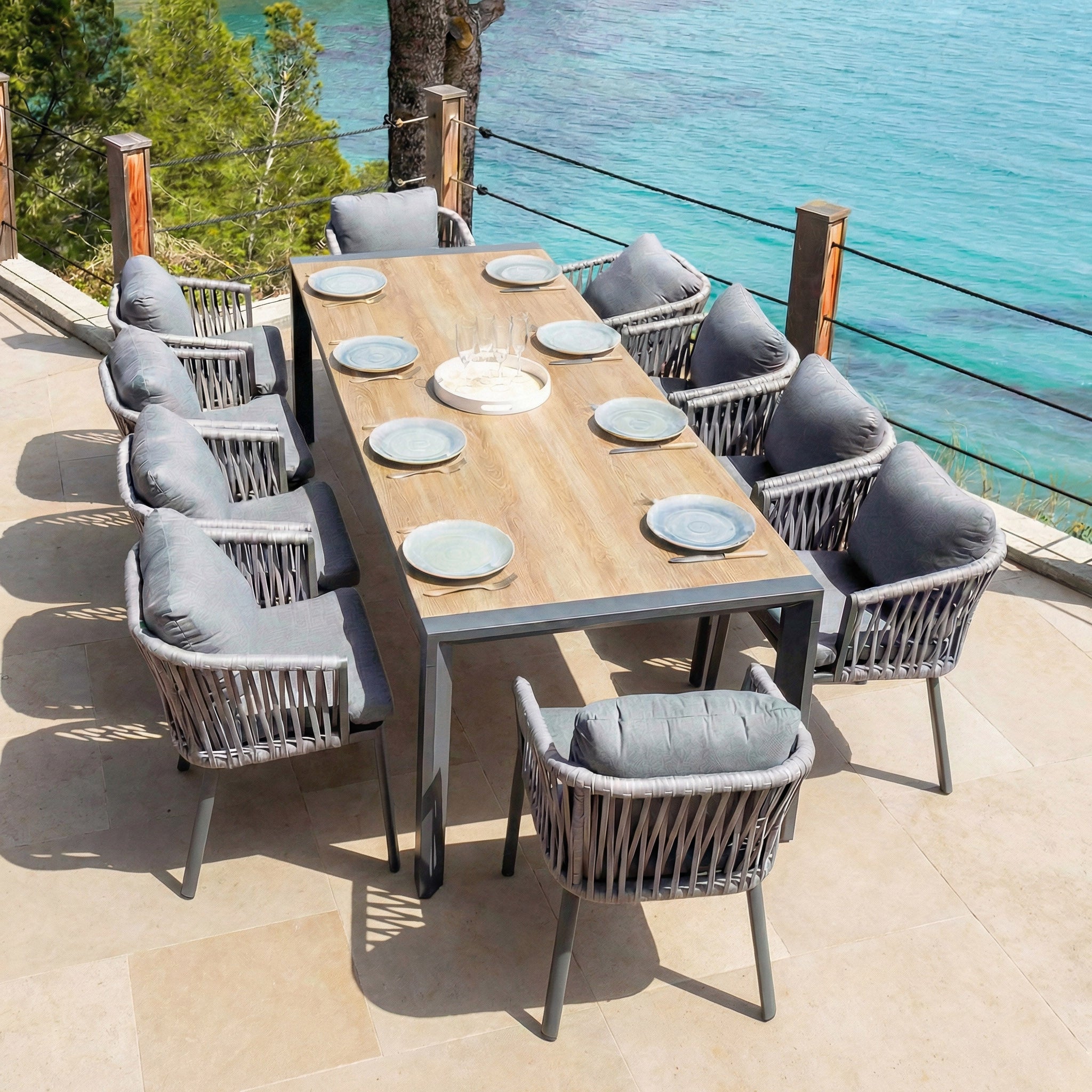 Amalfi Aluminium 12-seater extending dining  table - 3 dimensions (195/240/300X96)