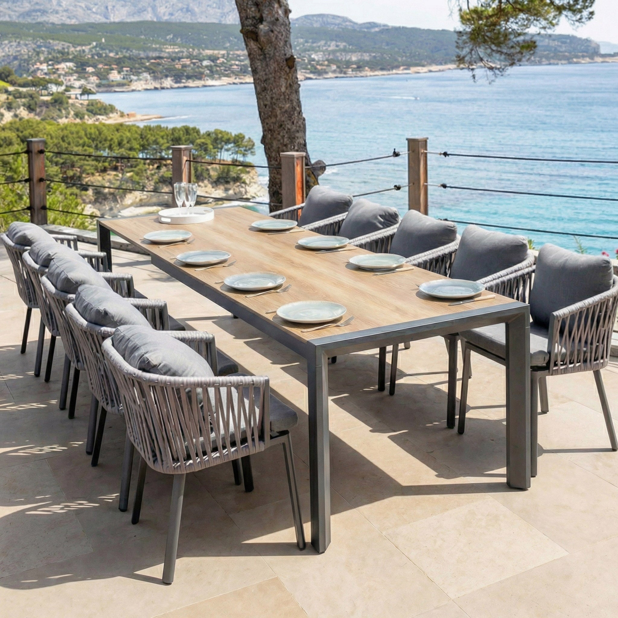 Amalfi Aluminium 12-seater extending dining  table - 3 dimensions (195/240/300X96)