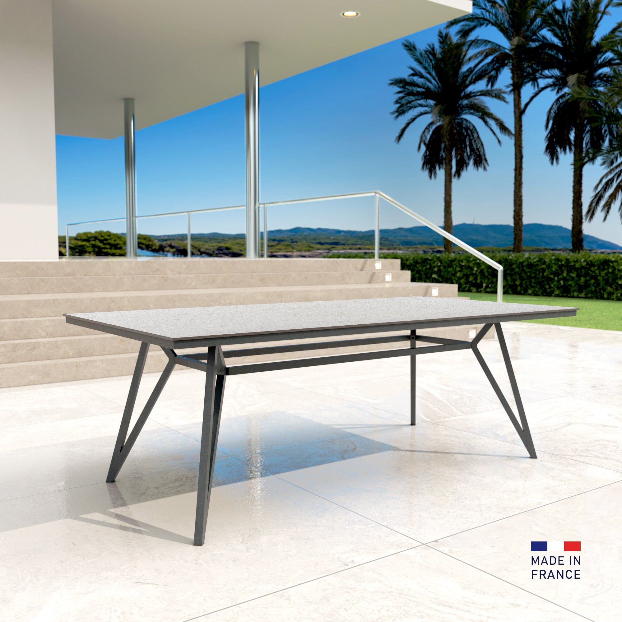 Mesa de jardín 10 plazas Aluminio/HPL Biarritz (220x115cm)