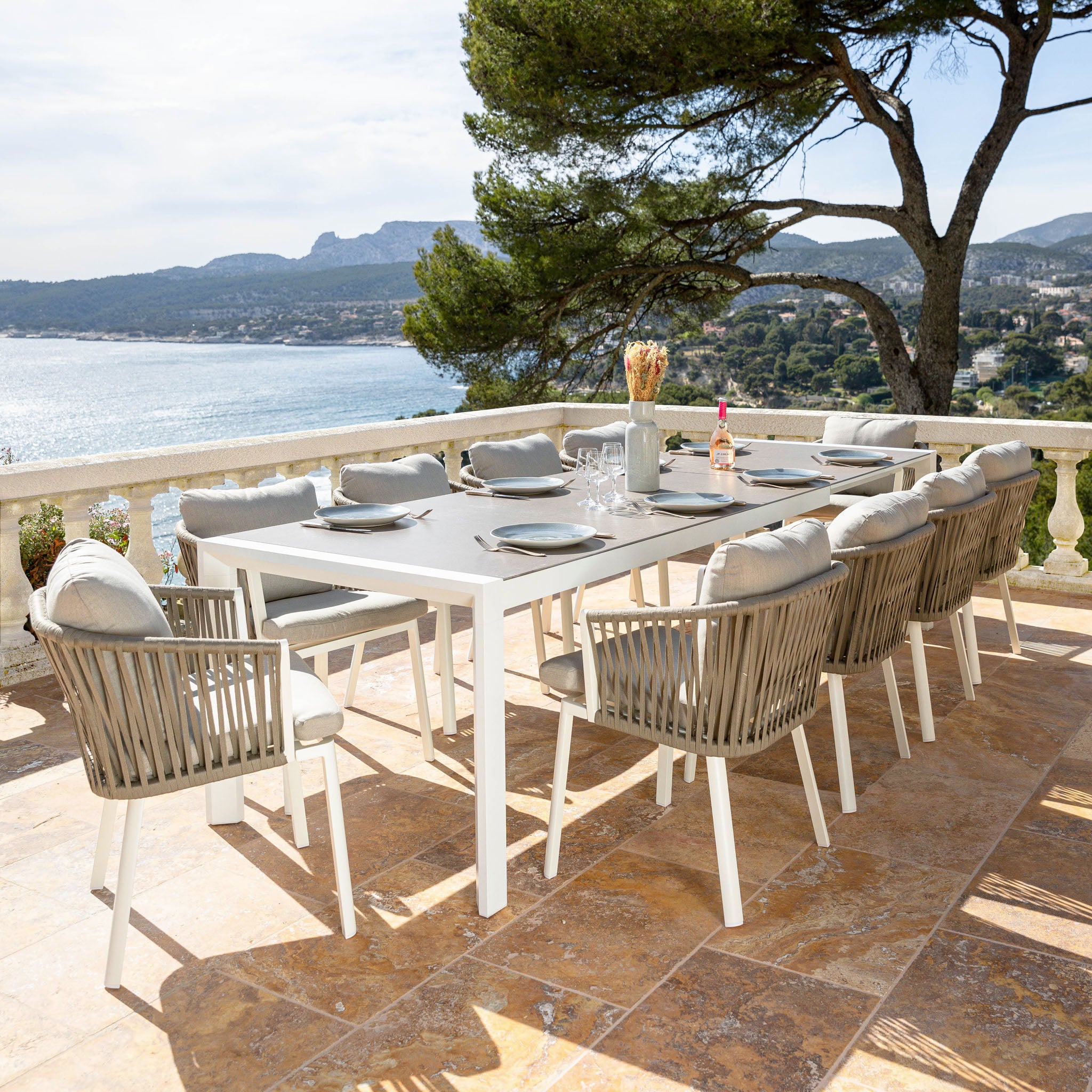 Table de jardin extensible 12 places Aluminium Amalfi - 3 dimensions (195/240/300X96) - Mobellia