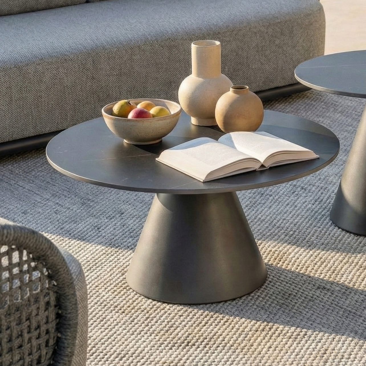 Table basse ronde de jardin en aluminium/céramique Riviera (D81cm)