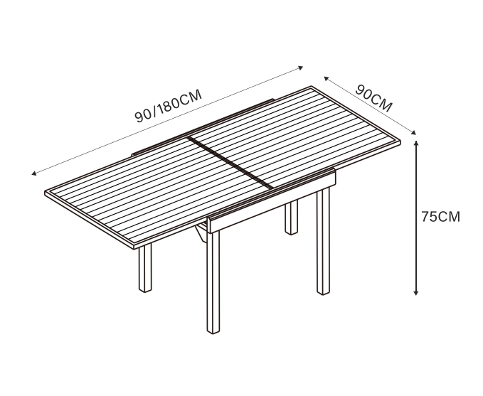 Table de jardin extensible 8 places Aluminium effet bois Murano (90/180x90) - Mobellia