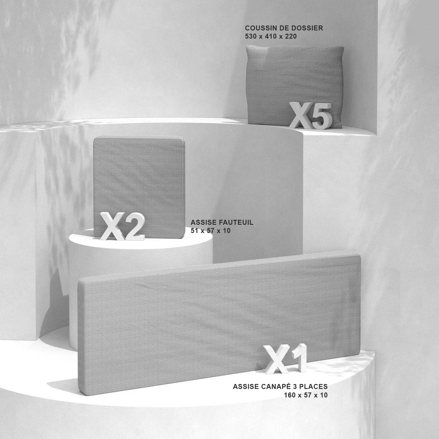 Coussins de remplacement pour salon de jardin Calvi 5 places - Mobellia