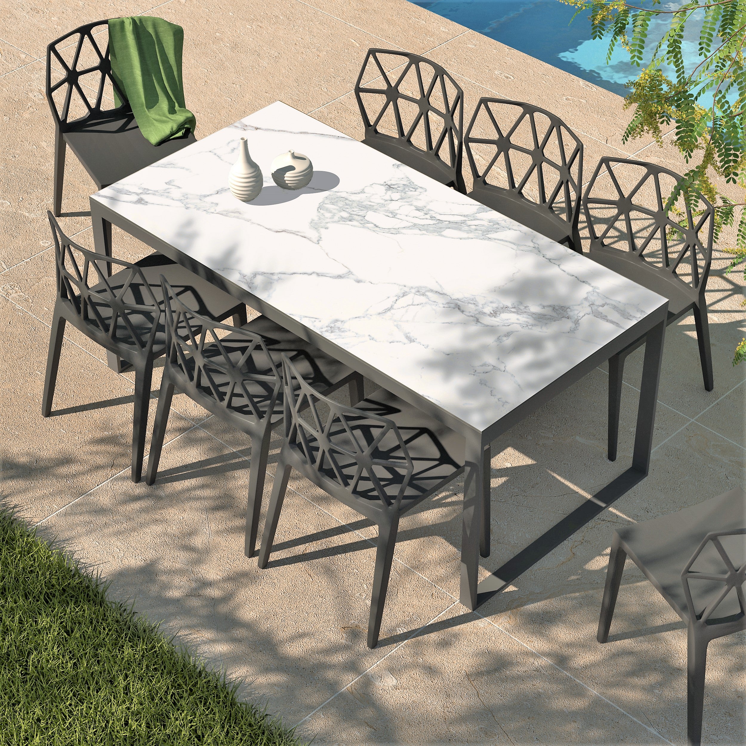 Table de jardin Ceram L. 198 cm x l. 104 cm en céramique et aluminium gris