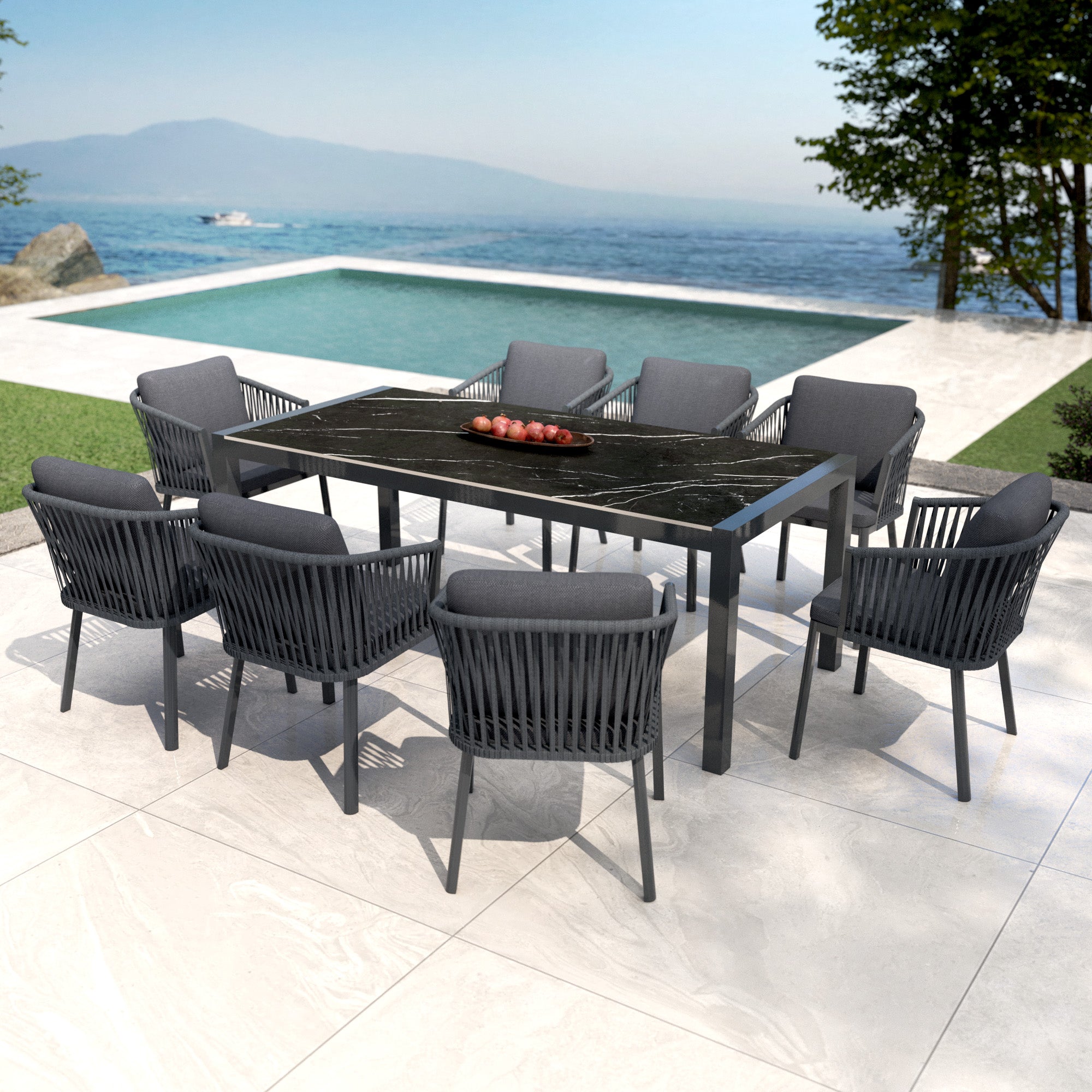 Table de jardin 8 places Aluminium/Céramique Modena (180 x 90cm) - Mobellia