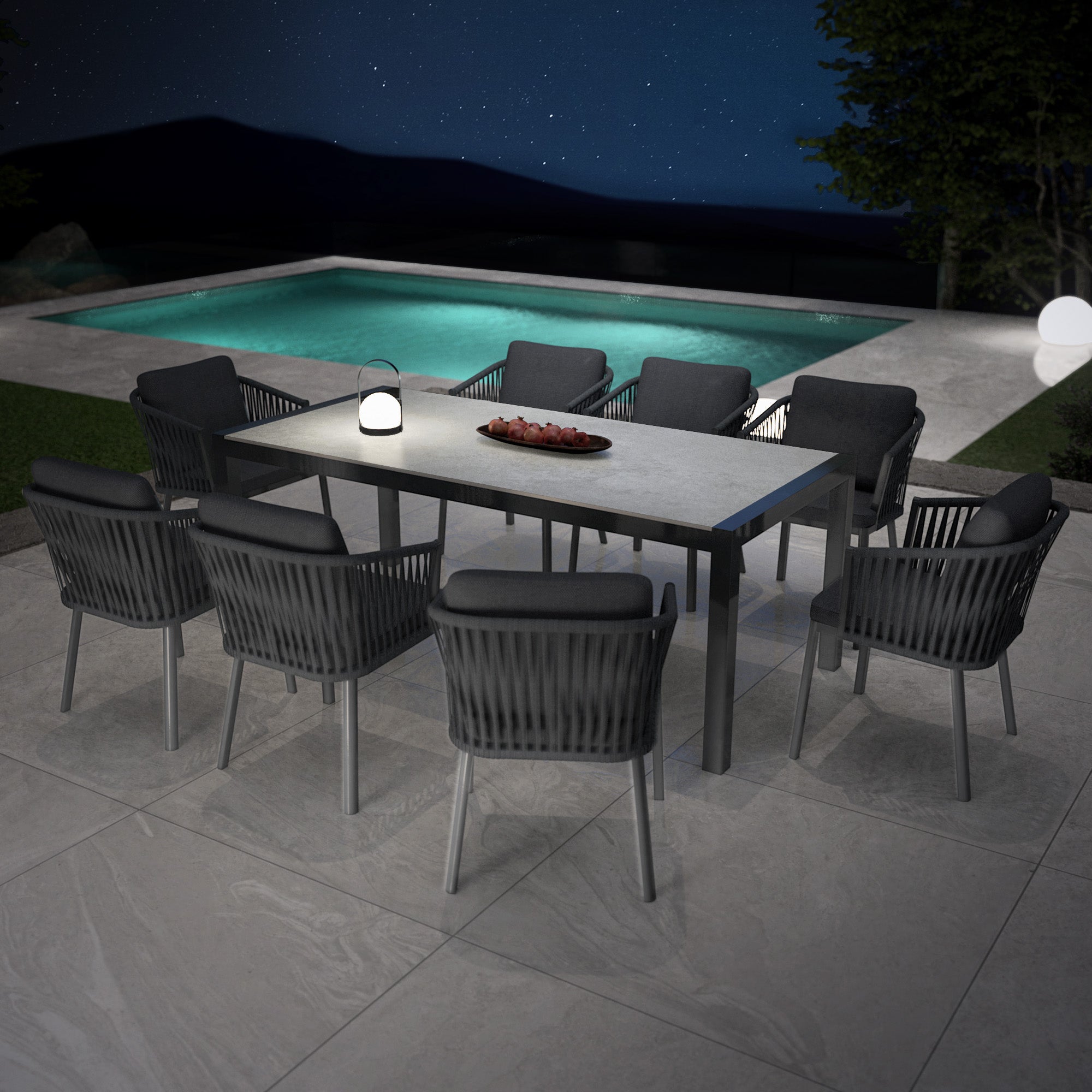 Table de jardin 8 places Aluminium/Céramique Modena (180 x 90cm) - Mobellia