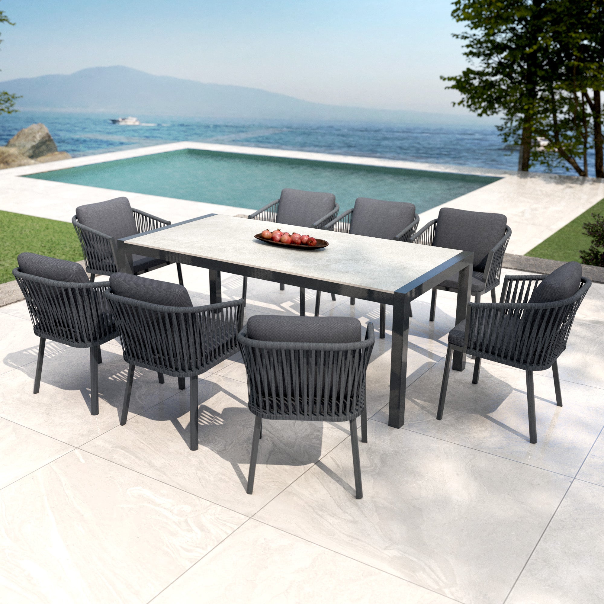 Table de jardin 8 places Aluminium/Céramique Modena (180 x 90cm) - Mobellia