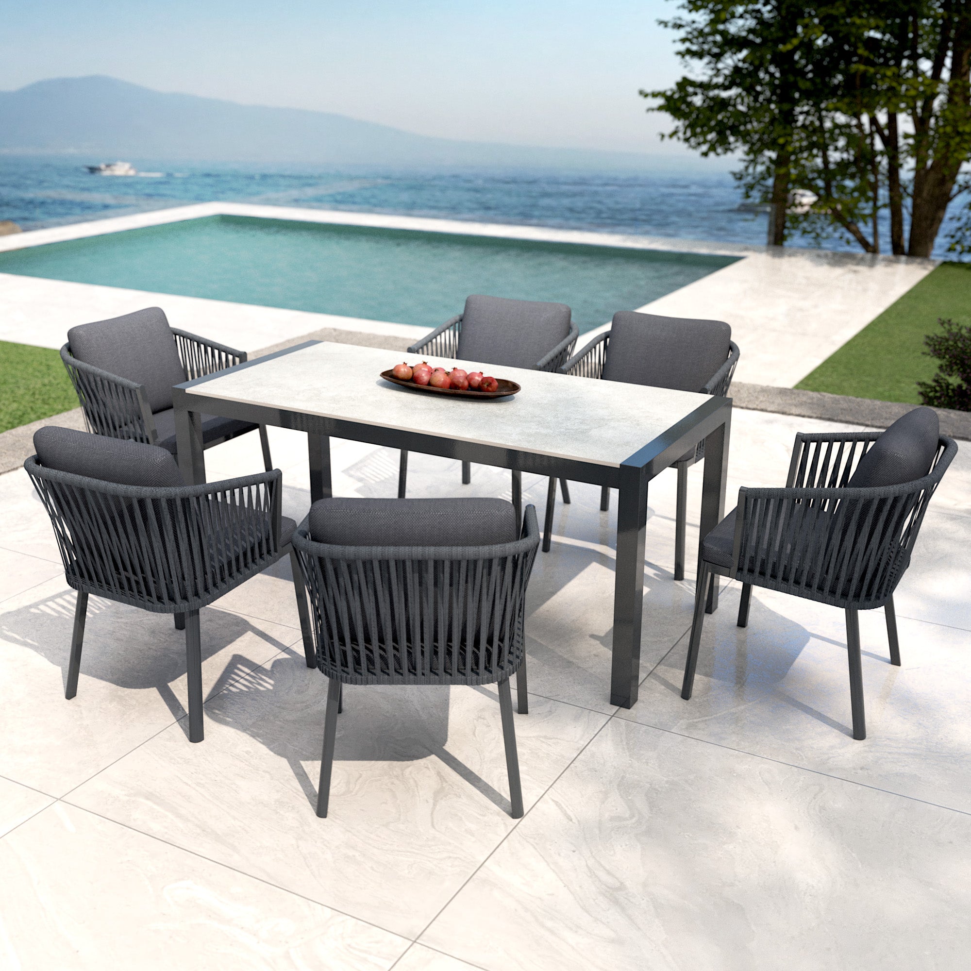 Table de jardin 6 places Aluminium/Céramique Modena (150 x 75 cm) - Mobellia