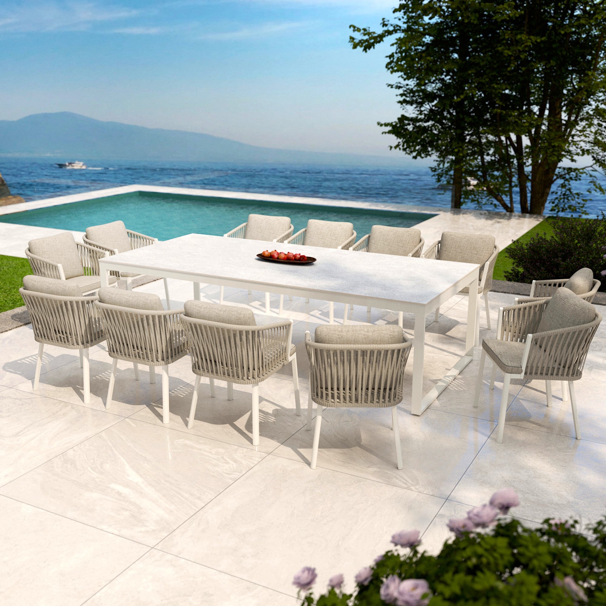 Set salon d'extérieur Dlibutt, Salon de jardin composé de 1 table  rectangulaire et de 2 chaises pliantes, 100% Made in Italy, Blanc