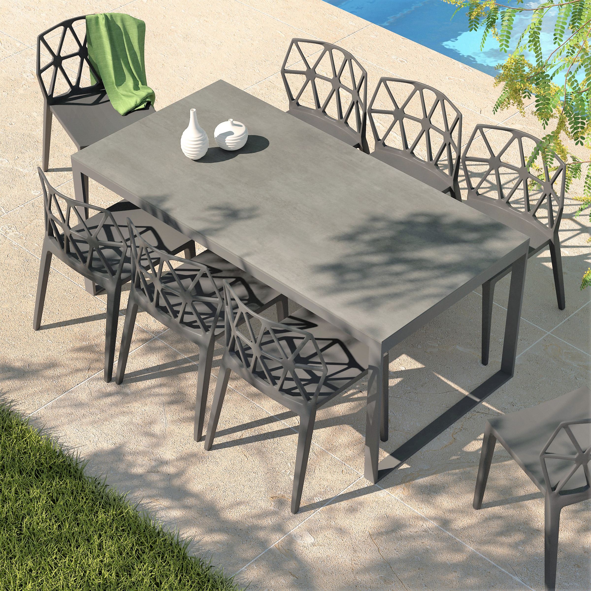 Table de jardin 8 places Aluminium/Céramique Kore (180 x 90 cm) - Mobellia