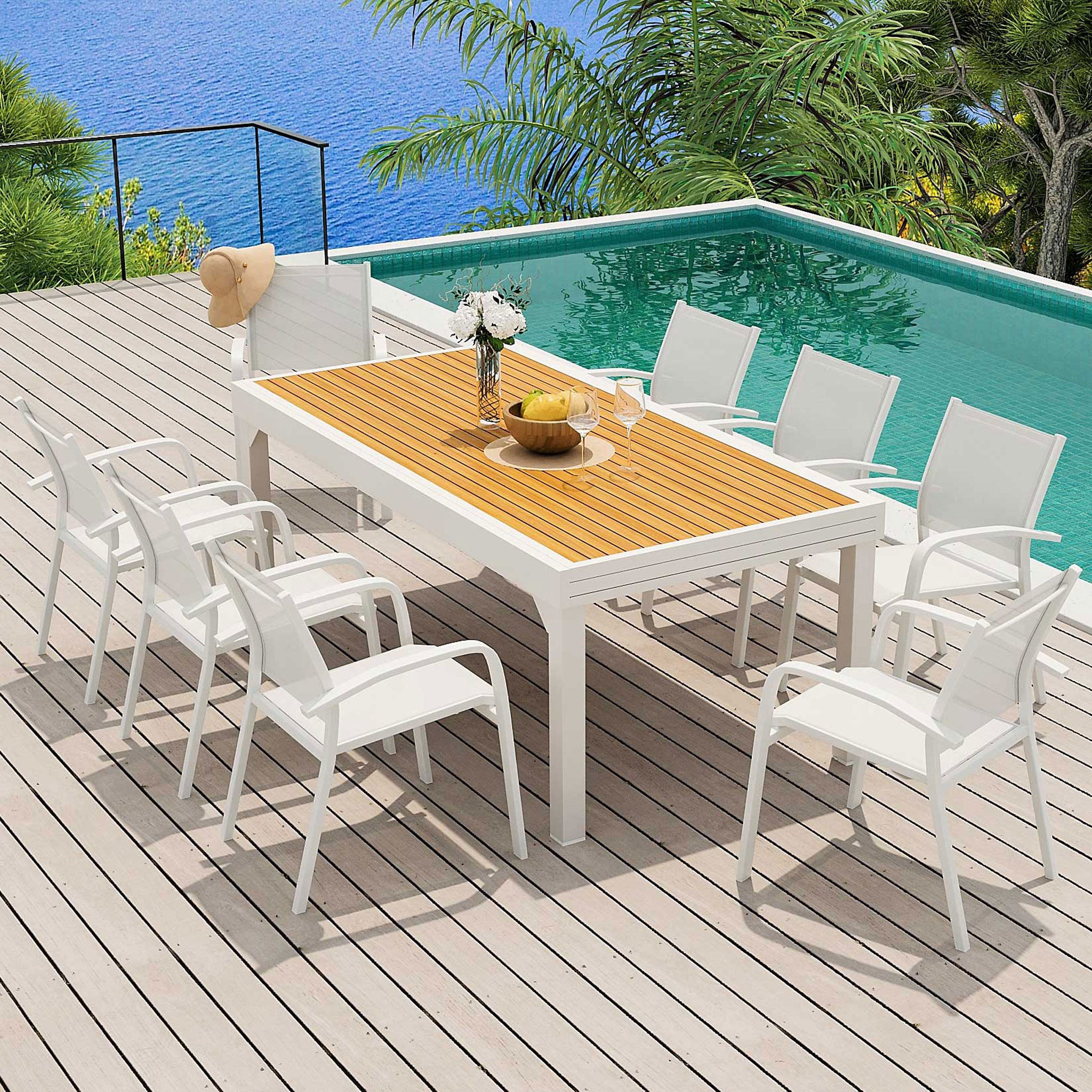 Table de jardin extensible 12 places Aluminium effet bois Murano (200/320 x 100 cm) - Mobellia