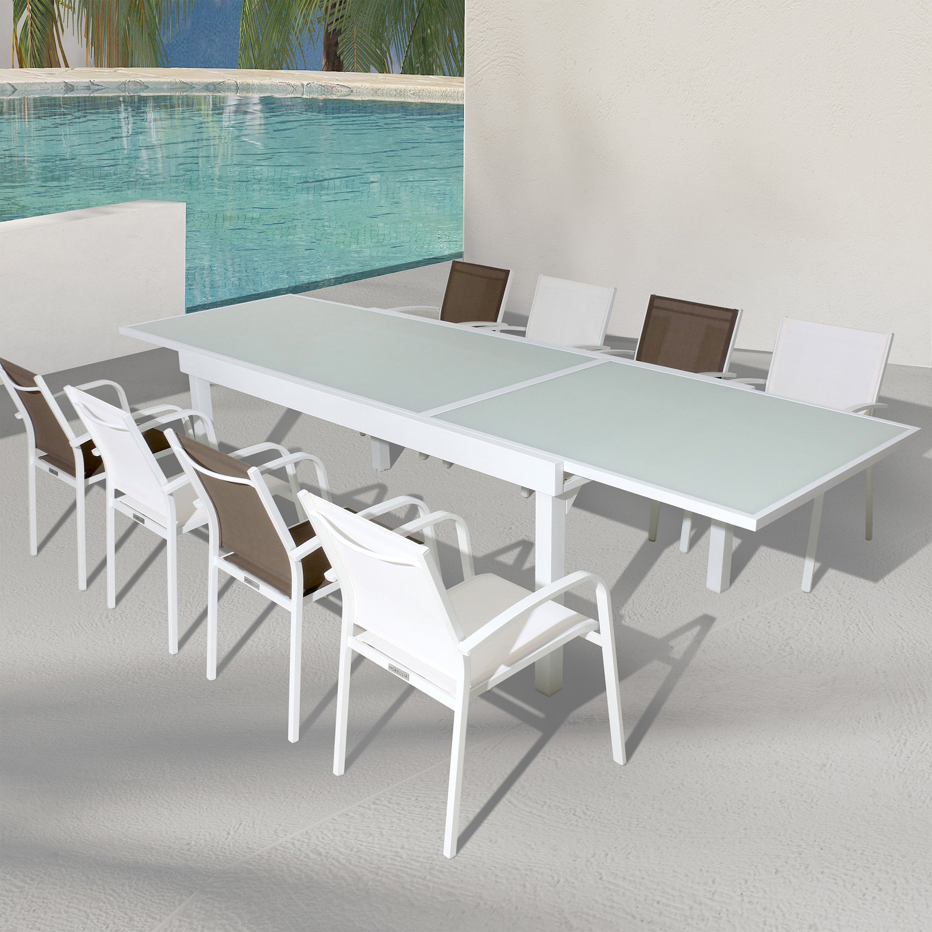 Table de jardin extensible 10 places en verre Murano (270 x 90 cm) - Mobellia