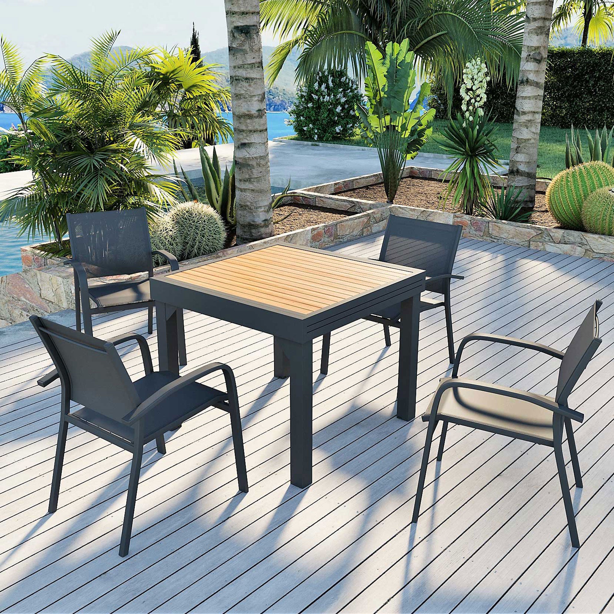 Table de jardin extensible 8 places Aluminium effet bois Murano (90/180x90) - Mobellia