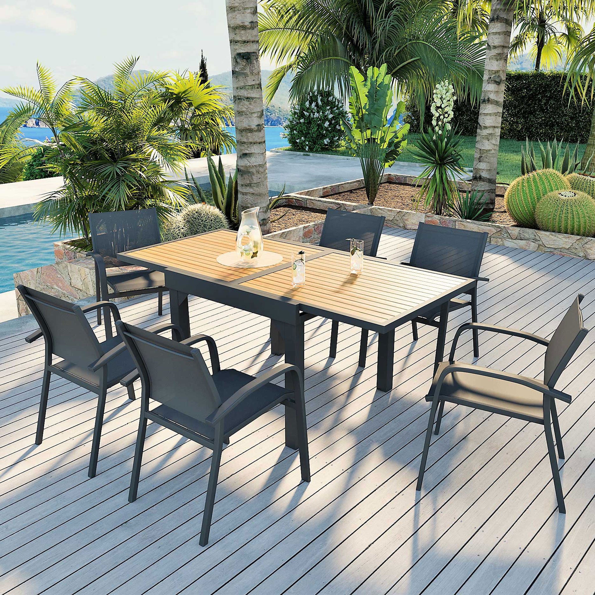 Table de jardin extensible 8 places Aluminium effet bois Murano (90/180x90) - Mobellia