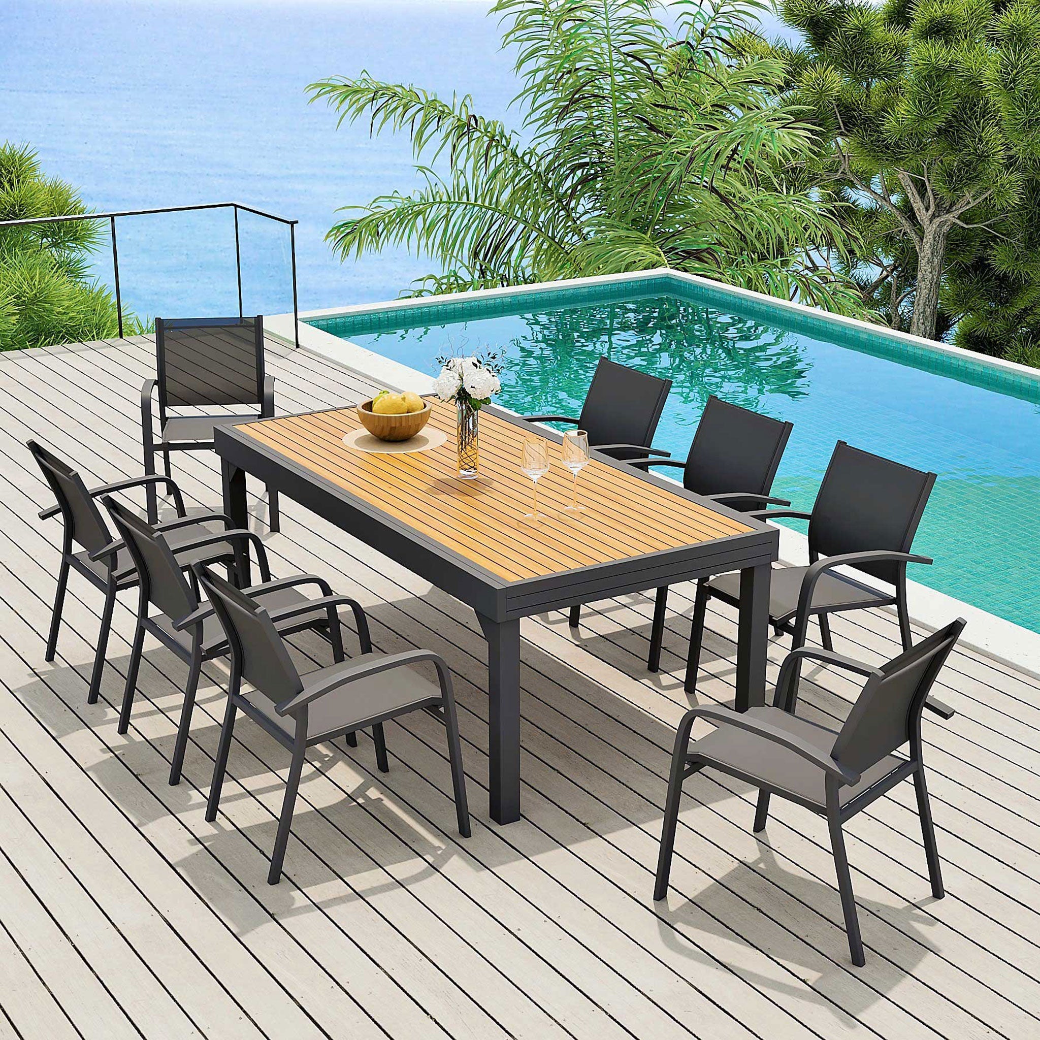 Table de jardin extensible 12 places Aluminium effet bois Murano (200/320 x  100 cm) - Mobellia