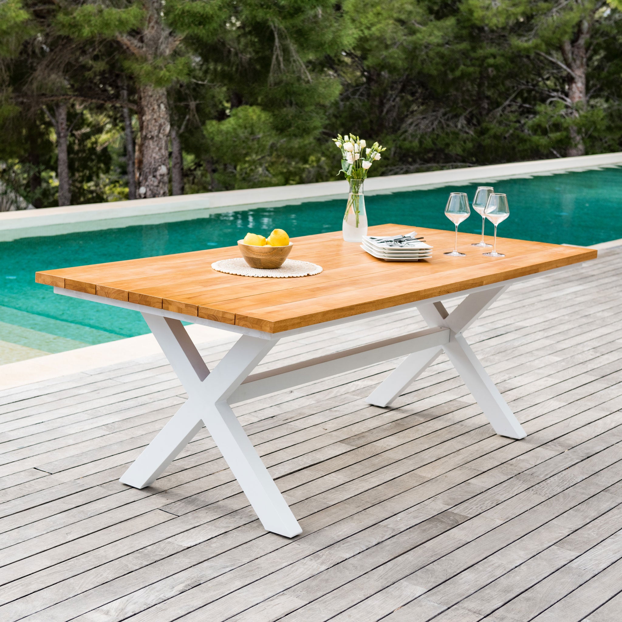 Table de jardin TIMOR en teck et aluminium anthracite 8 places L260