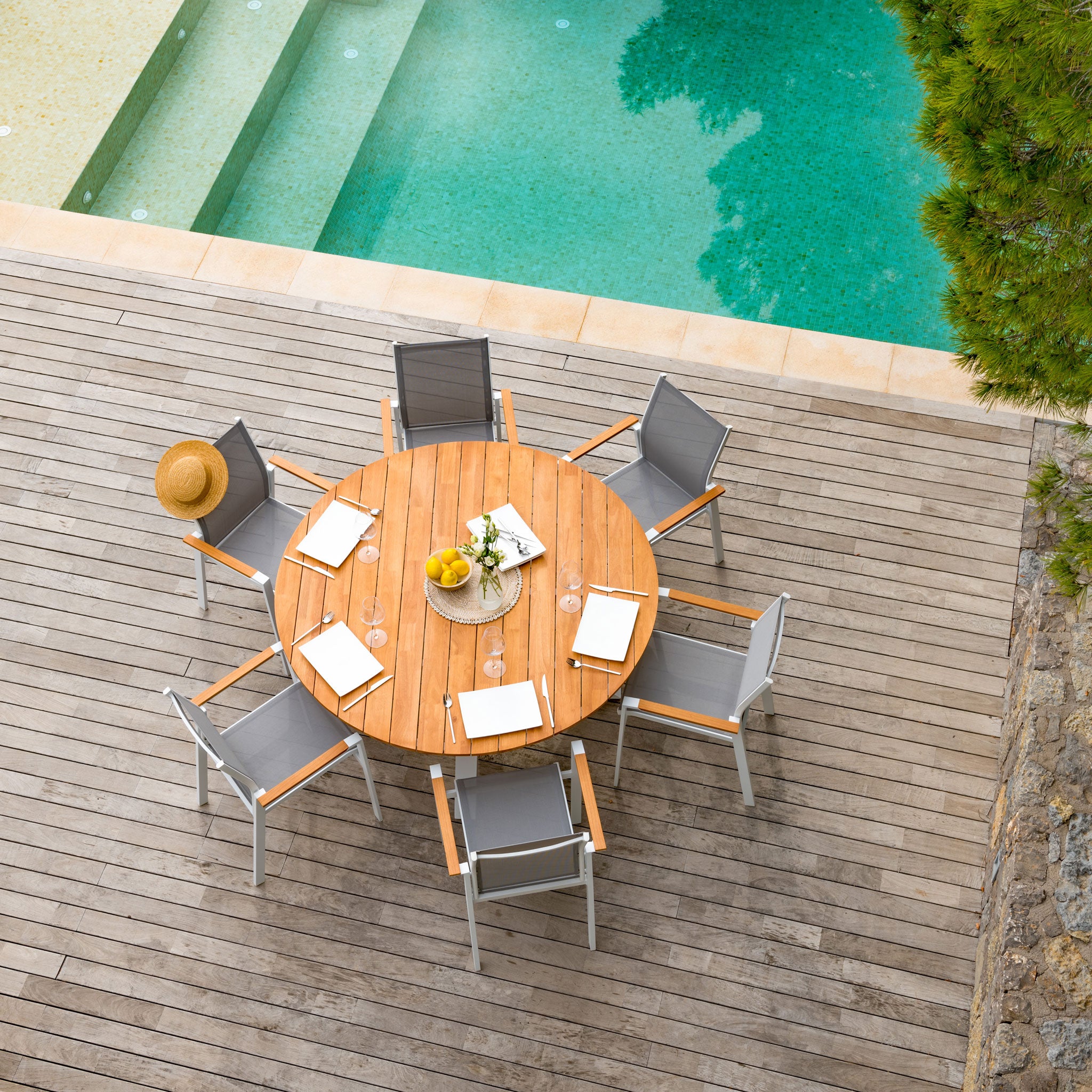 Table de jardin ronde Aluminium/Bois (D140 cm) Bali - Mobellia