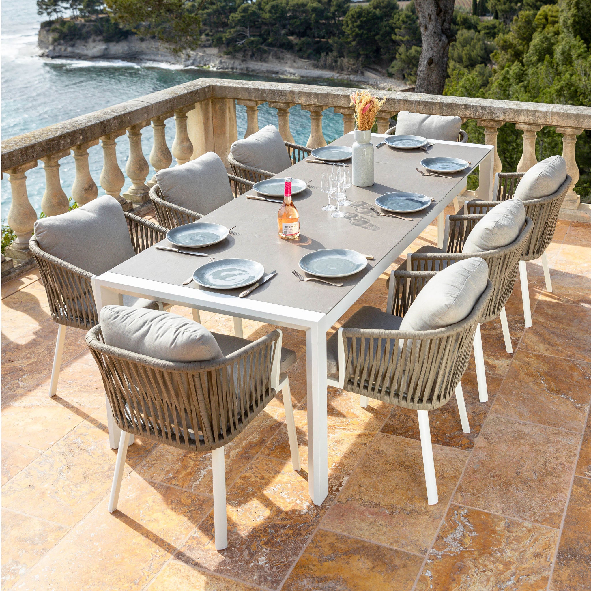 Table de jardin extensible 12 places Aluminium Amalfi - 3 dimensions (195/240/300X96) - Mobellia
